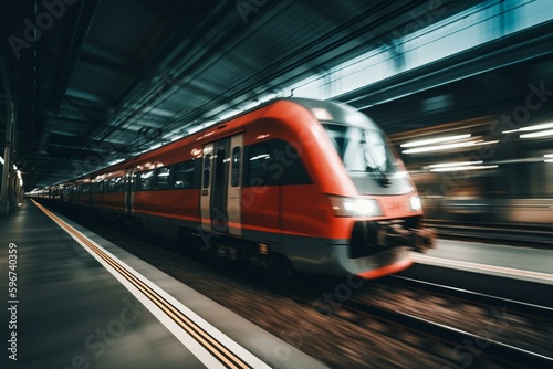 Fast train with motion blur. Generative AI