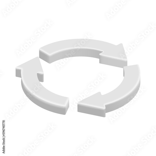 3D circle arrows. Vector isometric round refresh, reload, exchange icon. 3 arrows isolated on white background. 3D design element for app, web, advert.
