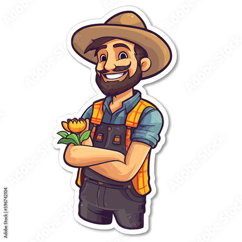 Farmer and farmer in work suit. A healthy lifestyle, agriculture, farm concept. Cartoon vector illustration. label, sticker, t-shirt printing © trompinex