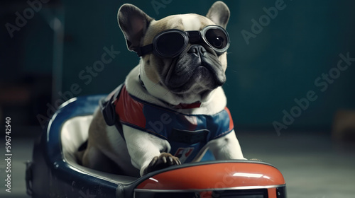 Dog In The Headphones In Gokart Racing. Generative AI © Ян Заболотний