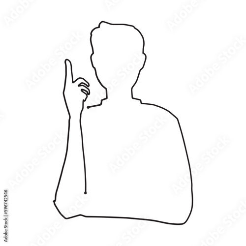 人差し指を出してポイントを伝える男性の一筆書きイラスト　シルエット