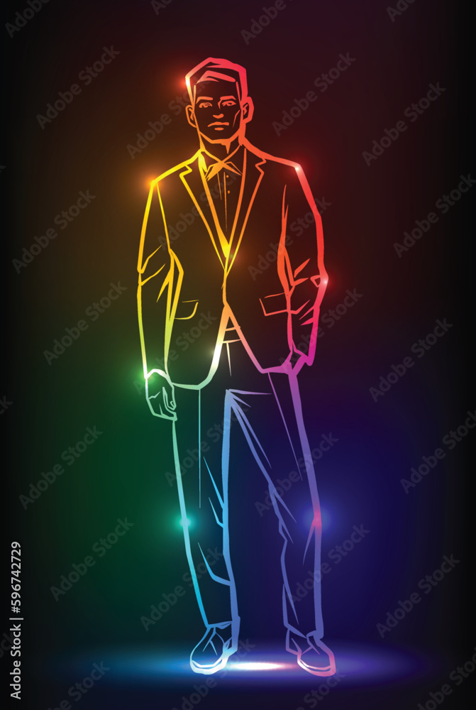 Fashion model. Line Drawing Illustration of Young Man Fashion model. Line Drawing Illustration of Young Man