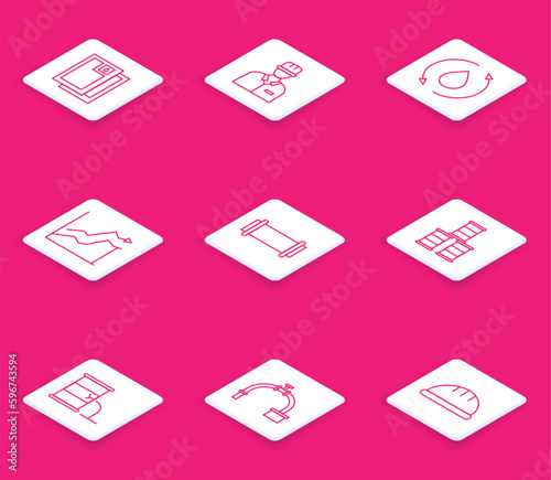 Set line Barrel oil, Oilman, drop, price increase, Industry pipe, leak and and valve icon. Vector