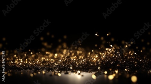 Glitter lights background. Gold and blue particles. Generative AI  © Viktor
