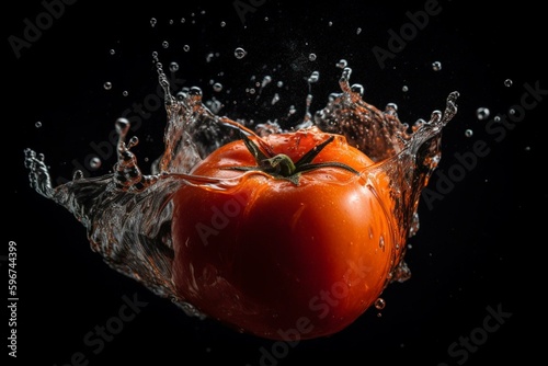 Tomato splashed in water, fresh fruit concept idea with water splash. Creative. Generative AI