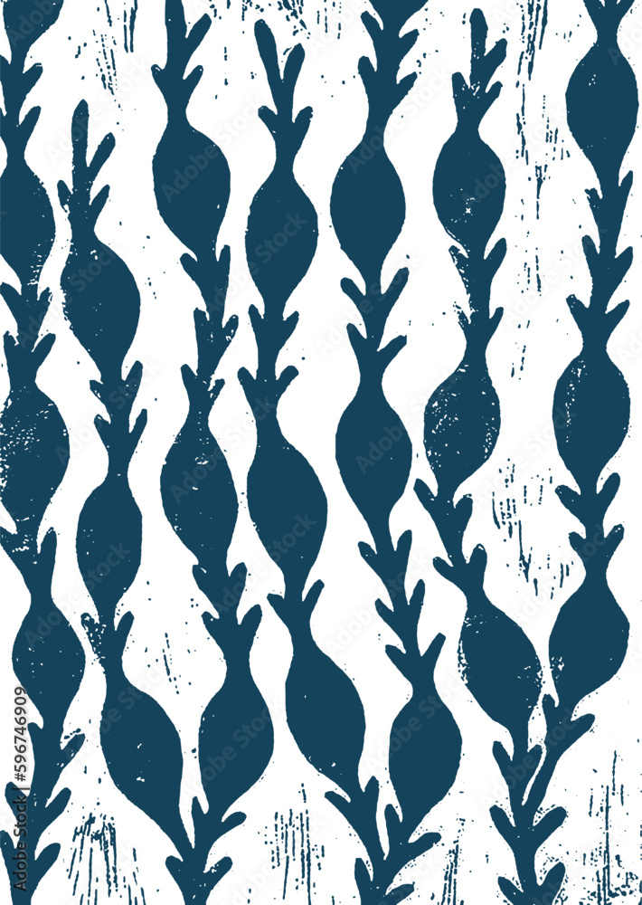 Nature Pattern. Pomegranate Branch. Organic Texture. Orchard Background. Stripes Texture. Indigo Blue Color. Stylish Pattern Fashion.  Pattern, Botanical  Print. Fabric and Textiles.