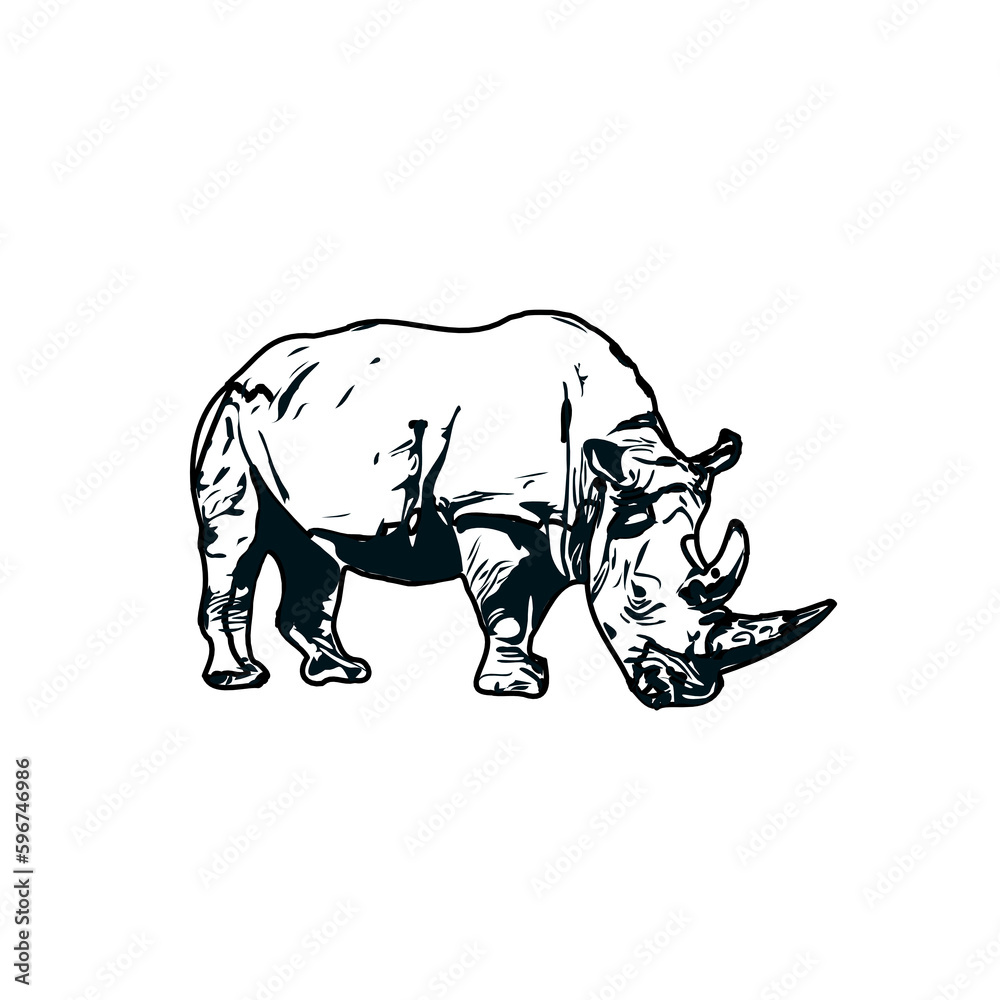 Fototapeta premium black and white sketch of a rhinoceros with transparent background