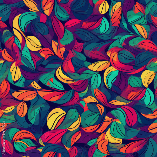 Abstract seamless pattern with colorful flowers and leaves. Generative AI