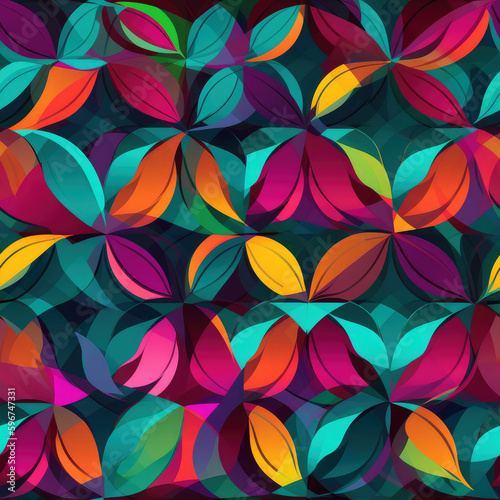 Abstract seamless pattern with colorful flowers and leaves. Generative AI