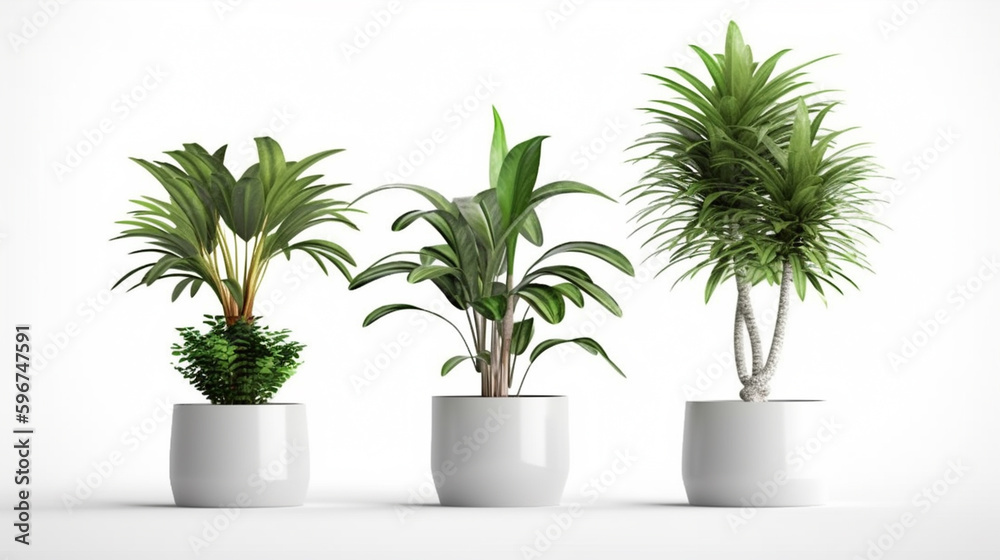 Potted plants isolated on a white background, Generative AI