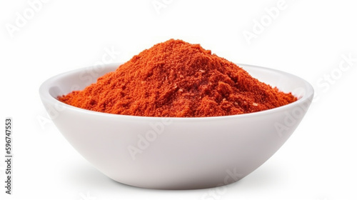 Paprika powder in a white bowl isolated on white background, Generative AI