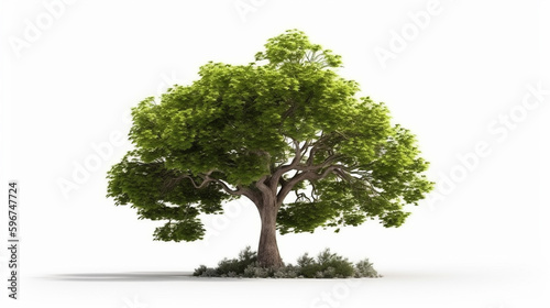 Big green tree isolated on white background  Generative AI