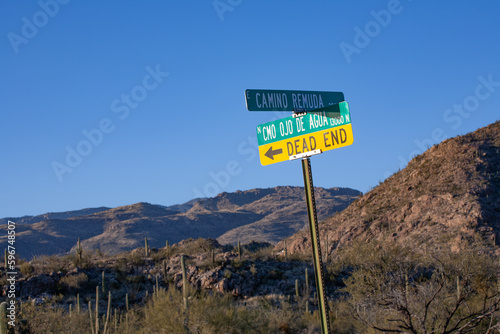 dead end sign at the desert