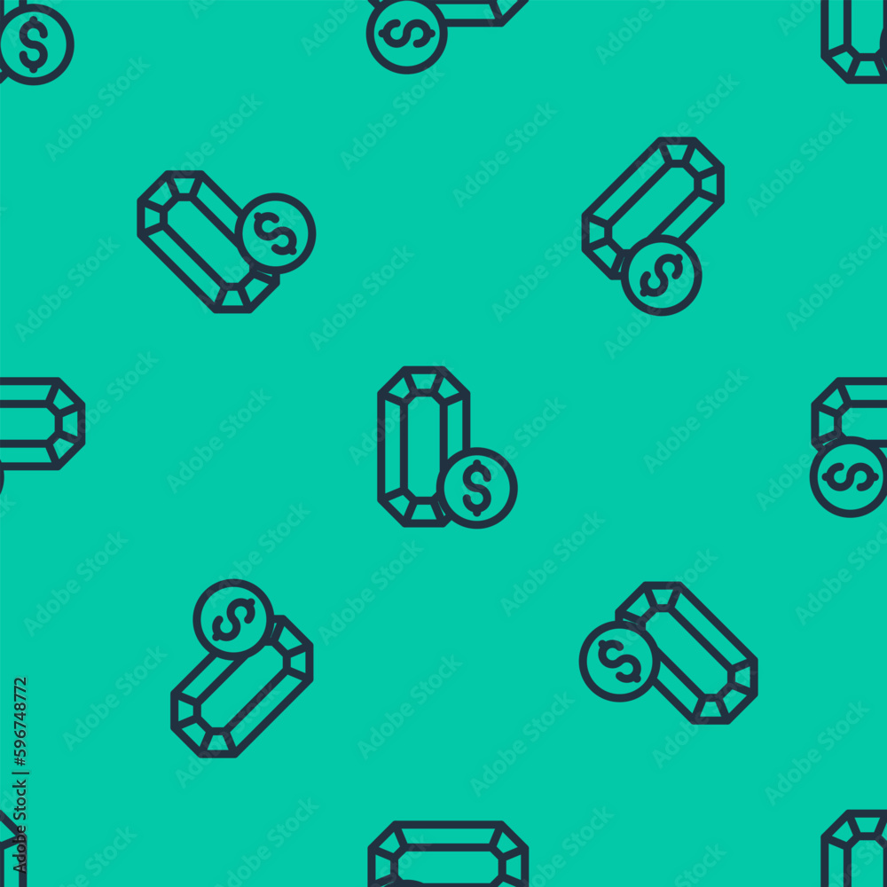 Blue line Jewelry online shopping icon isolated seamless pattern on green background. Vector