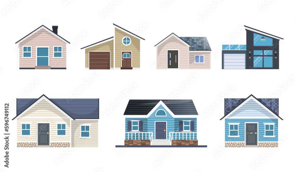 Houses flat vector icon. Modern homes with vinyl siding panel illustration.