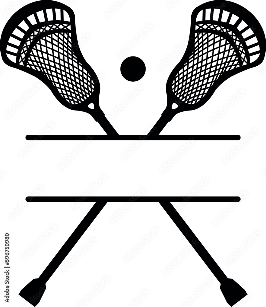 two double crossed lacrosse sticks with ball Name space empty custom name  area eps vector file Stock Vector