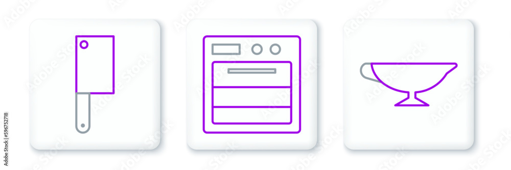 Set line Sauce boat, Meat chopper and Oven icon. Vector Set line Sauce boat, Meat chopper and Oven icon. Vector