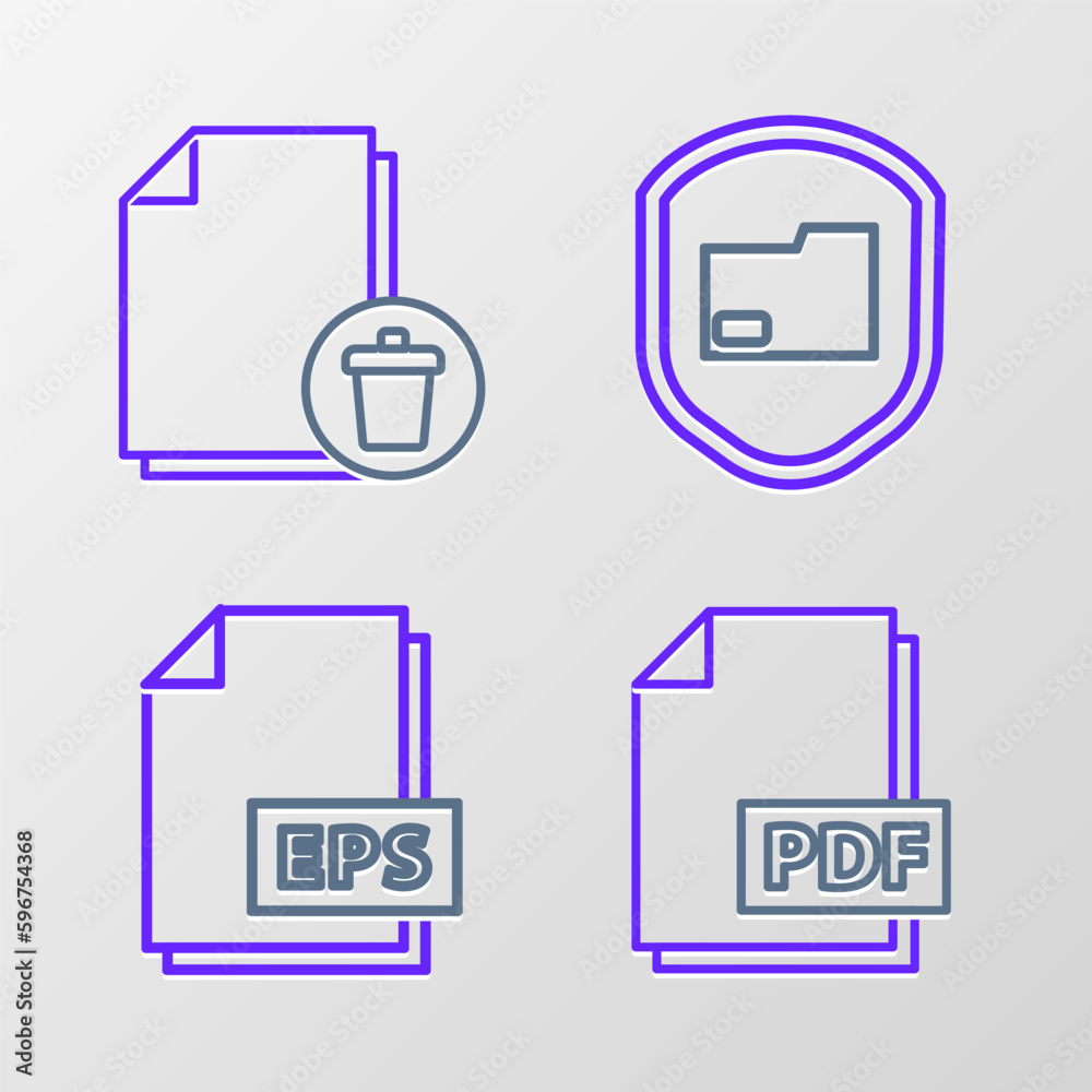 Set line PDF file document, EPS, Document folder protection and Delete icon. Vector Set line PDF file document, EPS, Document folder protection and Delete icon. Vector