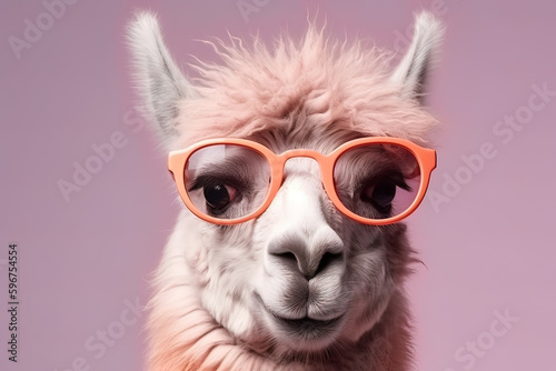 Close up of a llama with sunglasses. generative AI