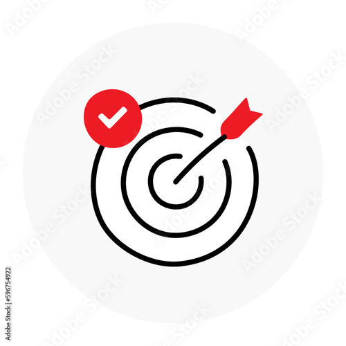 Target achieved icon. Success target icon. Goal reached icon. Checkmark target icon. Vector icon with editable stroke.