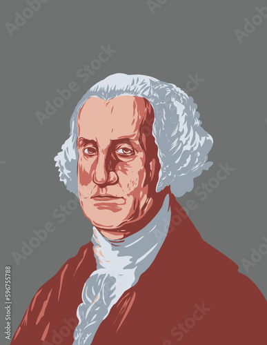 WPA poster art of the portrait of George Washington, an American military officer, statesman, Founding Father and first president of the United States done in works project administration.