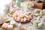 pastel-colored treats and sweets, perfect for a springtime baking class, created with generative ai