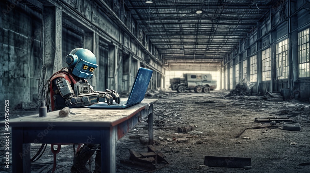 Portrait of robotic worker factory working. AI illustration. Business process. Portrait of robotic worker factory working. AI illustration. Business process.