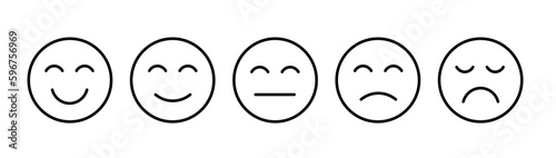 Satisfaction Rating, Sad and Happy, Flat outline Emoji Icons, Different mood emoji, Feedback emoji slider,  facial expression emojis, User experience, Ranking, Testimonial Template. Testimony