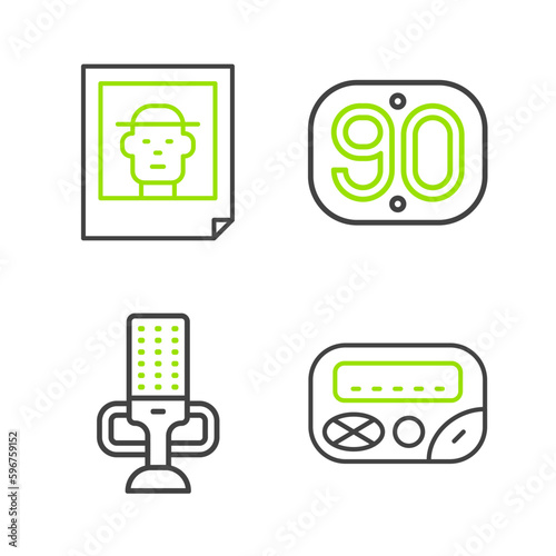 Free Download Set line Pager, Microphone, 90s Retro and Photo icon. Vector - GFXLoad