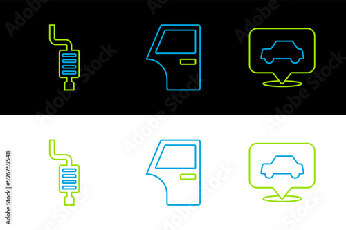 Set line Car service, muffler and door icon. Vector