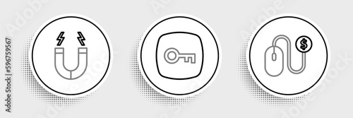 Set line Advertising, Magnet and Key icon. Vector