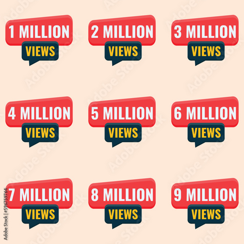video views banner for thumbnail design 1 million to 9 million views label set