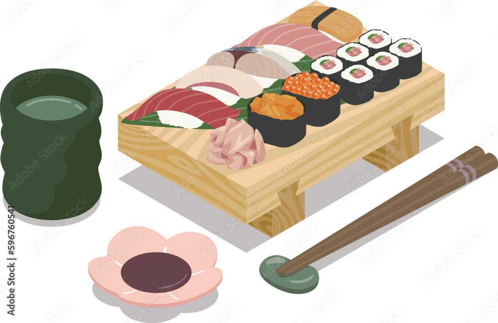 Φωτογραφία 寿司下駄に乗ったお寿司のベクターイラスト素材