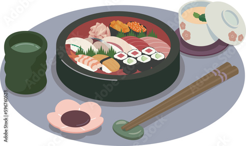 お寿司と茶碗蒸しのベクターイラスト素材 © chihori