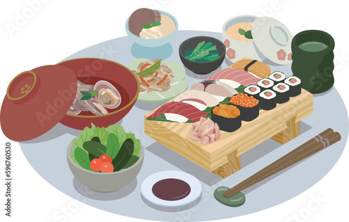 お寿司定食のベクターイラスト素材