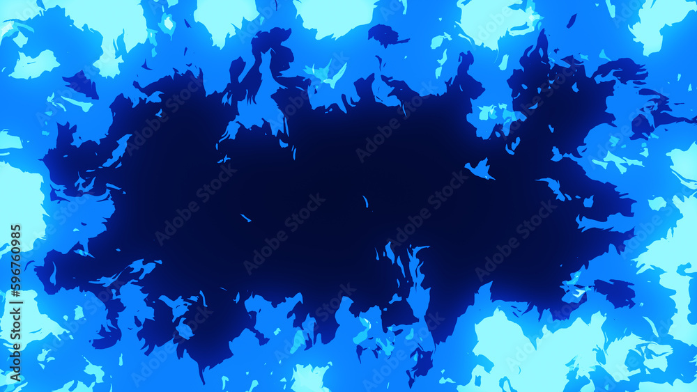 Fototapeta premium 四辺が燃え盛る、アニメ風の青色の背景イラスト