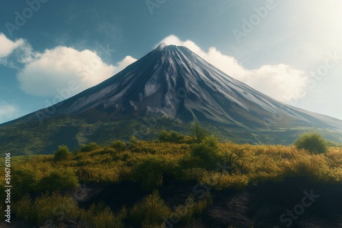Nature scenery featuring a majestic volcano. Generative AI