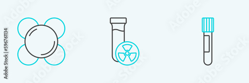 Set line Test tube, Molecule and with toxic liquid icon. Vector