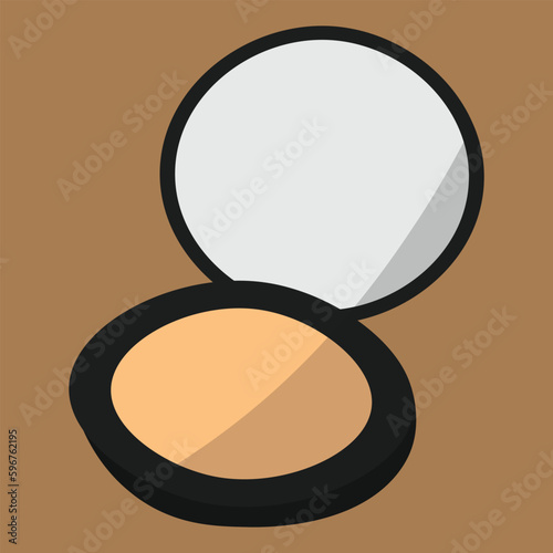 Check blush powder compact palette isolated on brown background. Decorative cosmetics. Face powder or eye shadows in black box. Vector flat illustration