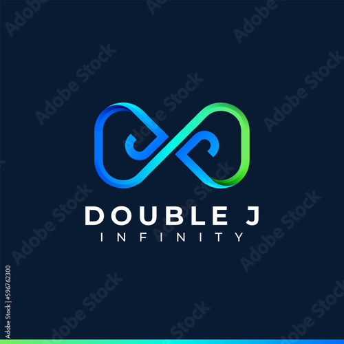 Letter J Infinity Logo design and Blue Green Gradient Colorful symbol for Business Company Branding and Corporate Identity