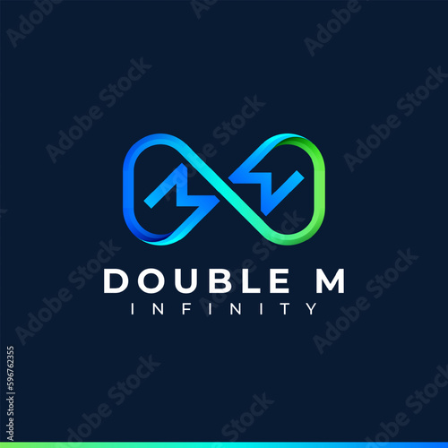 Letter M Infinity Logo design and Blue Green Gradient Colorful symbol for Business Company Branding and Corporate Identity