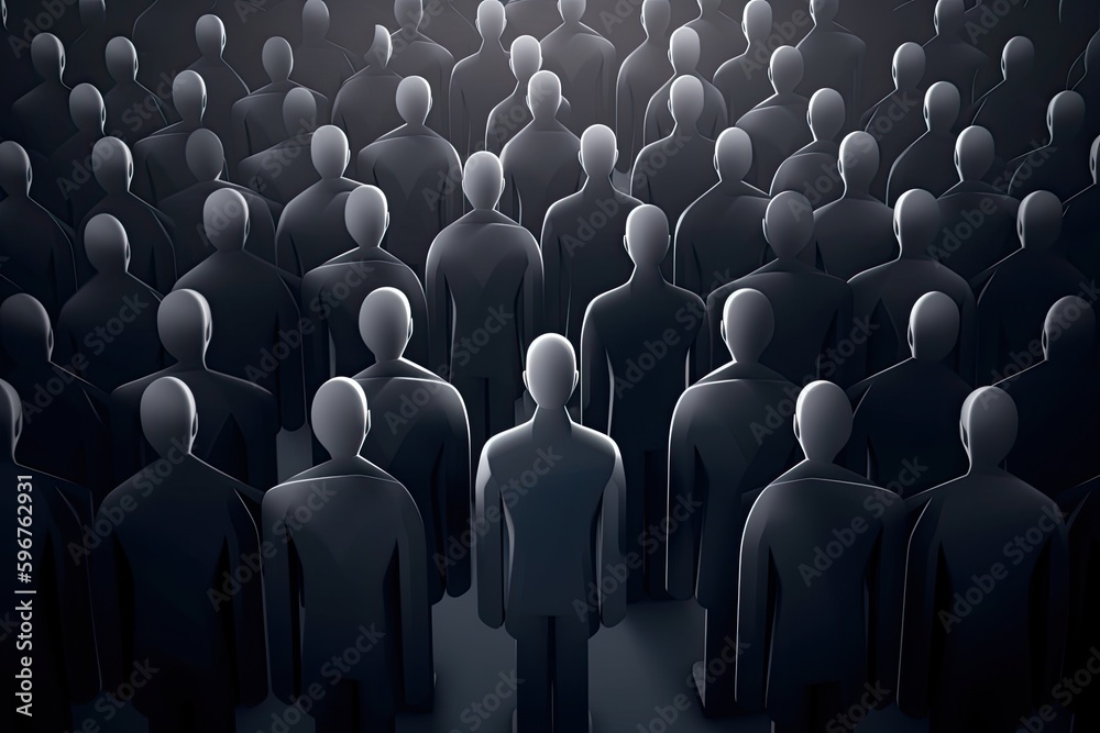 Obraz premium Crowd of dark silhouettes of people, hiring staff. Generative ai.