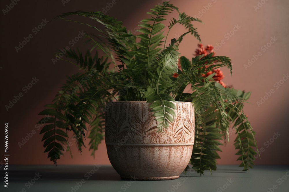 3D rendering of a potted plant. Generative AI