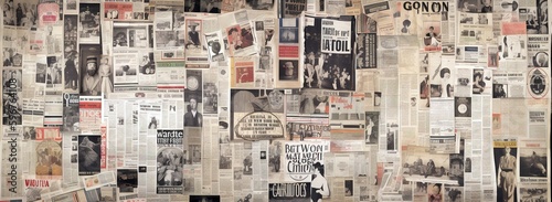 Vintage newspaper pages wall. Journalism conceptual background. Generative AI