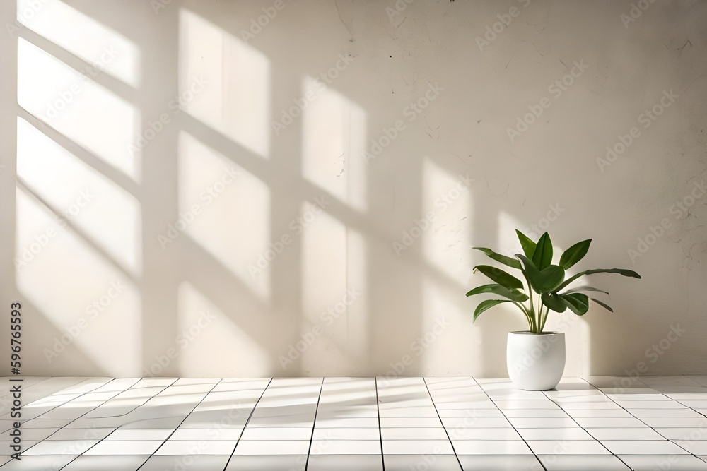 Empty room beige brown cement with texture, soft beautiful dappled sunlight, pot plants and shadow on white wall Empty room beige brown cement with texture, soft beautiful dappled sunlight, pot plants and shadow on white wall