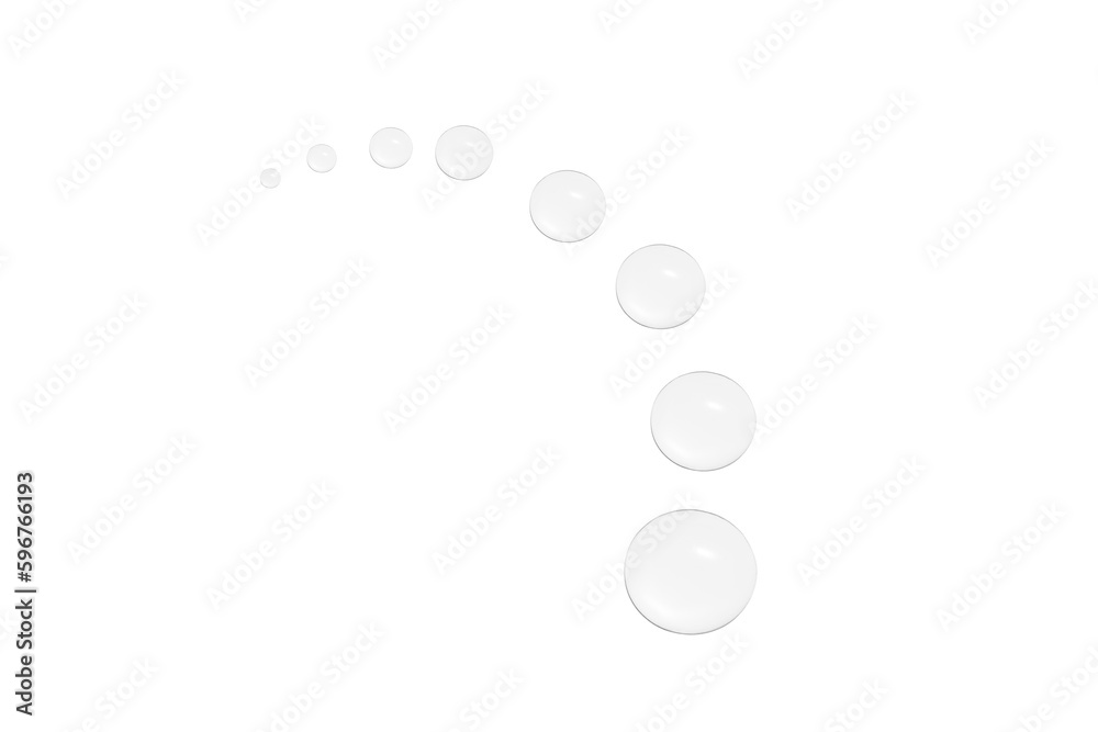 Drops of transparent gel or water in the form of a semi-circle, with decreasing size.No background. PNG Drops of transparent gel or water in the form of a semi-circle, with decreasing size.No background. PNG