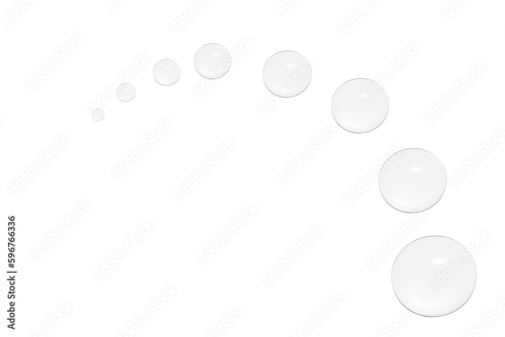 Drops of transparent gel or water in the form of a semi-circle, with decreasing size.No background. PNG Drops of transparent gel or water in the form of a semi-circle, with decreasing size.No background. PNG