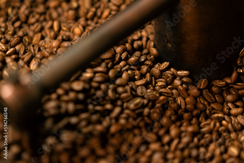 Coffee production is the process of roasting fresh coffee beans coffee beans are mixed and cooled close-up