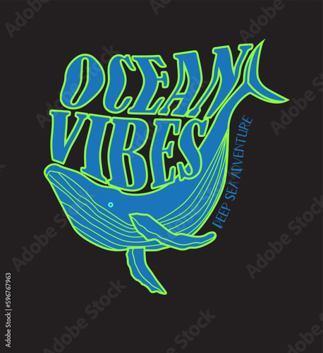 Ocean Vibes Whale typography graphic vector t shirt design