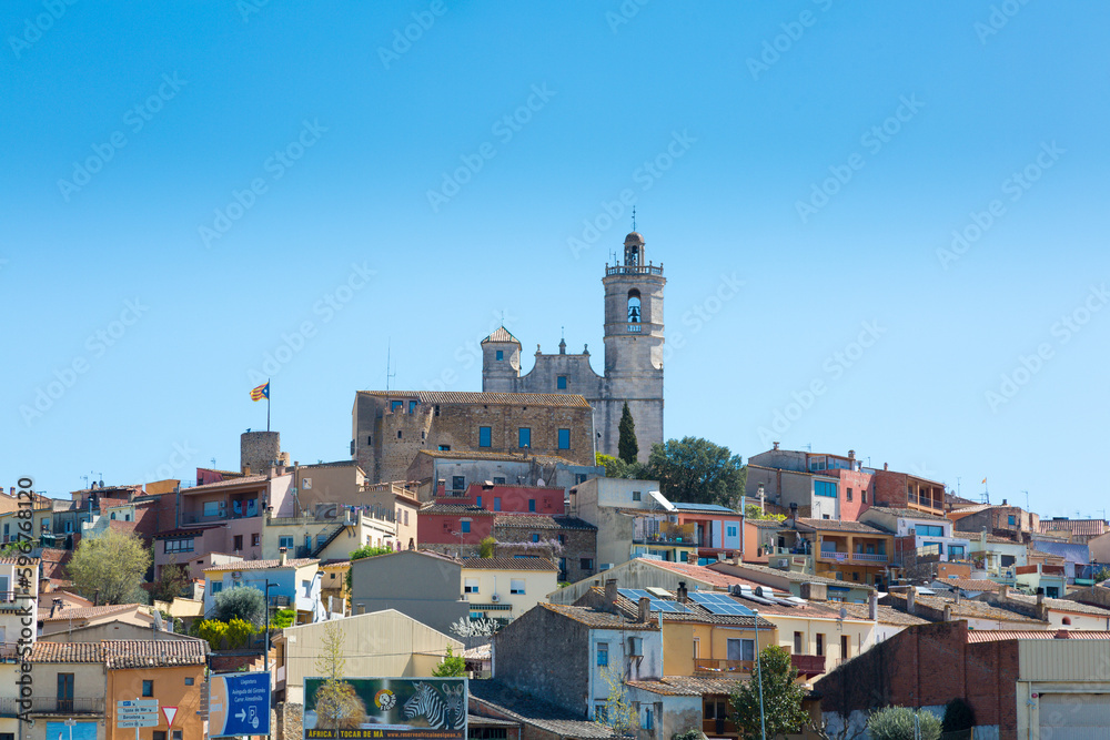 Profile of the town of Llagostera in Baix Amporda, Girona, Catalonia, Spain.